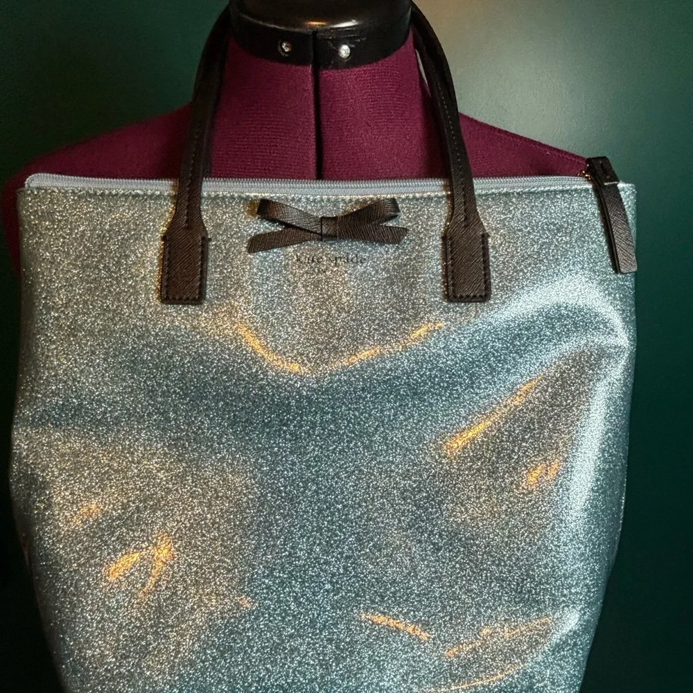 Kate Spade Mavis Street Jeralyn Lakeswdge Blue Glitter Tote   Elegant Bow Detail